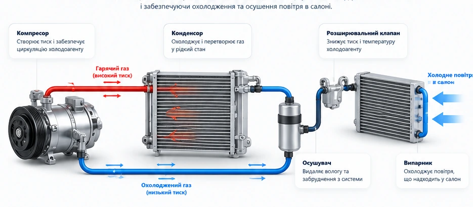 Схема роботи системи кондиціонування автомобіля